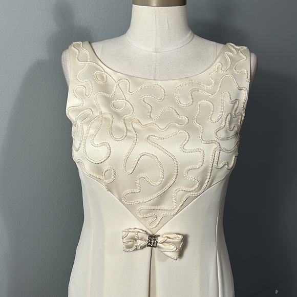Vintage Cache 60s style Embroidered Rhinestone Bow Maxi Sleeveless Dress sz 6 - Picture 3 of 13